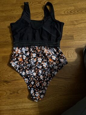 Kids Black Floral One-Piece Swimsuit